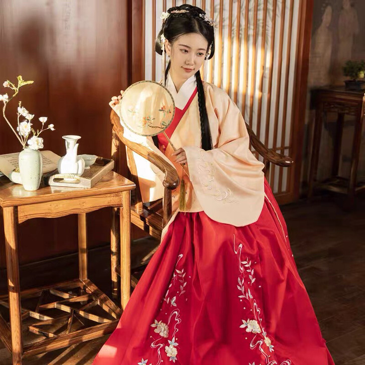 茗月萱原创樱花明制汉服女交领刺绣齐腰袄裙女...