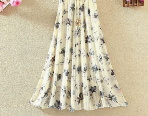 女式半身长裙子印花雪纺沙滩裙波西米亚大摆裙...