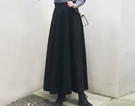 古韵自制长款大摆裙显瘦高腰及踝松紧腰中长半...