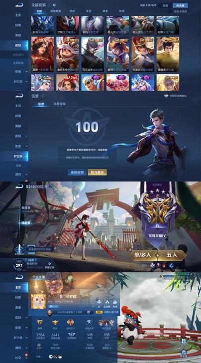 王者荣耀，安卓Q，V6，135皮肤，286...