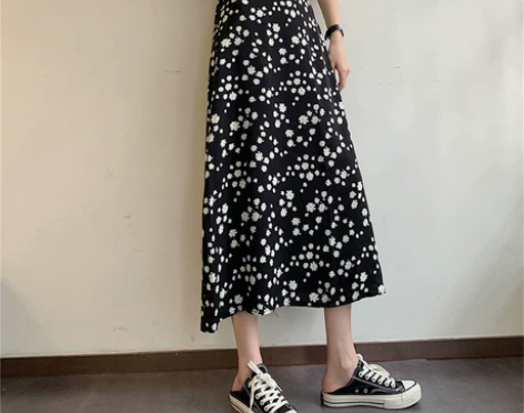 夏季大码中长款雪纺小雏菊半身裙 胖mm韩版...
