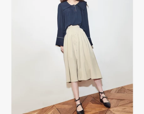 2018文艺复古高腰赫本风优雅A字裙大摆裙...