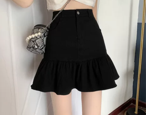 夏季新款韩版高腰显瘦荷叶边设计感鱼尾短裙辣...