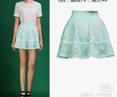 蓝绿色蕾丝半身裙 款一，水蓝色蕾丝短裙。全...