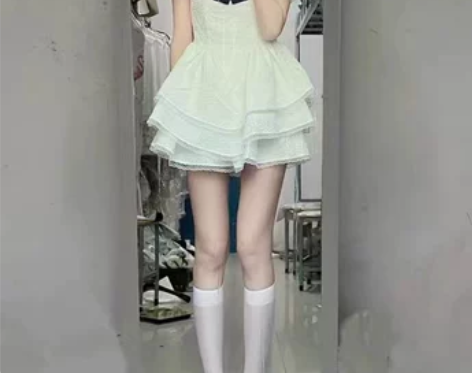 公主学院风白色连衣裙小个子海军领设计感小众...