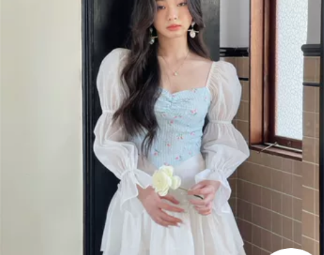 下蛋喵原创设计2022春季高腰纯色木耳花边...