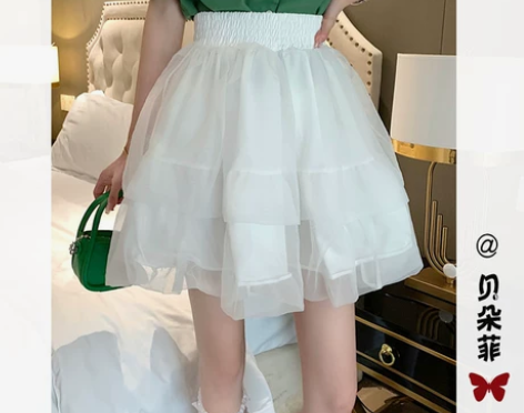 高腰蓬蓬网纱半身裙女春季小个子显瘦a字短裙...