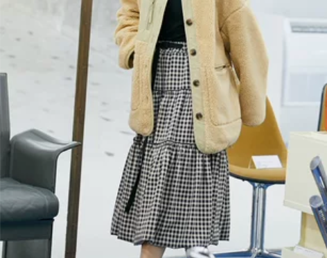 鹿与飞鸟日系百搭层叠花苞裙灯芯绒碎花格子a...