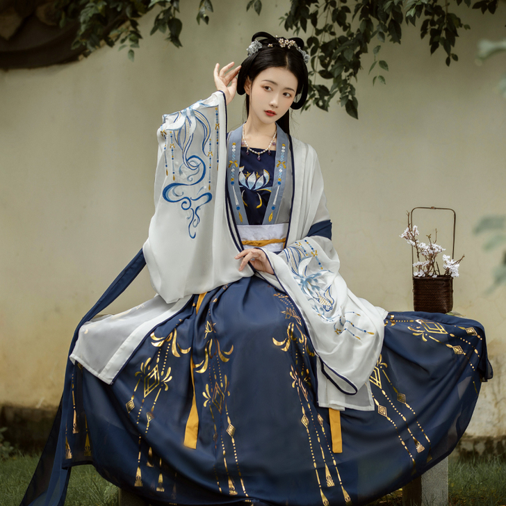 千韵岗琼华汉服女正品原创中国风齐腰白菜整套...