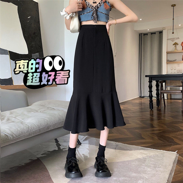荷叶边半身裙夏季2021新款高腰显瘦中长款...
