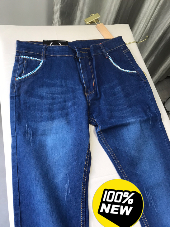 全新 2021新款男士牛仔裤修身直筒蓝色