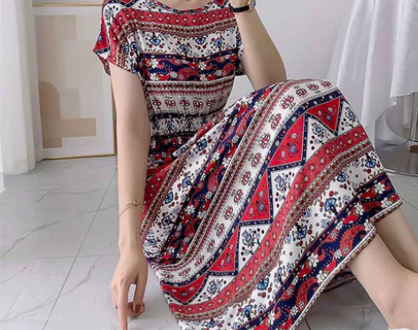 棉绸连衣裙夏波西米亚背心长裙碎花沙滩裙女海...