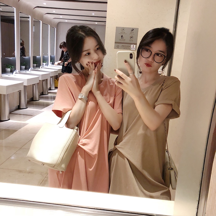 南瓜谷 闺蜜装极简主义收腰连衣裙女夏a字裙...