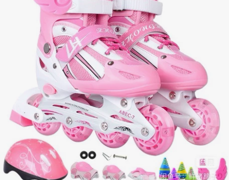 女童闪光全套轮滑鞋初学者适用,护具全套都有...