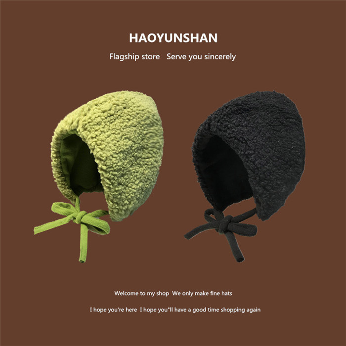 韩版系带毛绒雷锋帽秋冬保暖帽子女百搭休闲滑...