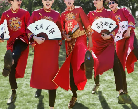 伴郎服中式兄弟团衣服夏季天婚礼中国风长袍马...