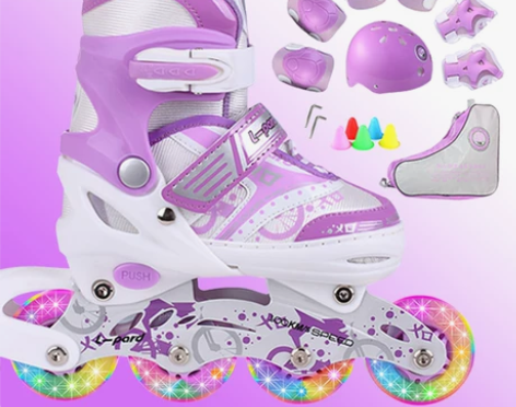 溜冰鞋儿童初学者全套装中大童女童男童可调专...