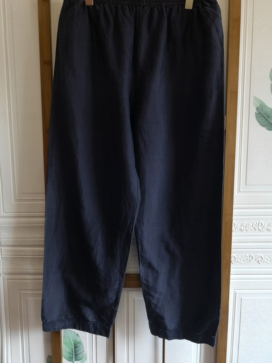 真丝弹力腰藏蓝色休闲裤