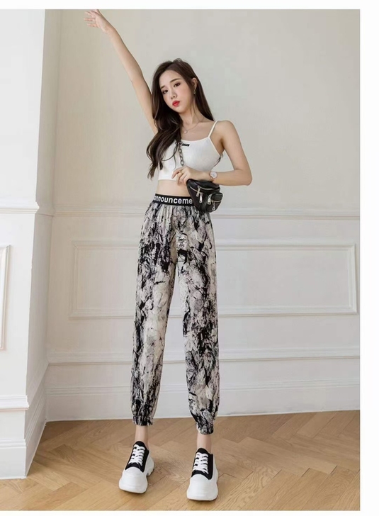 字母腰扎染水墨画灯笼裤