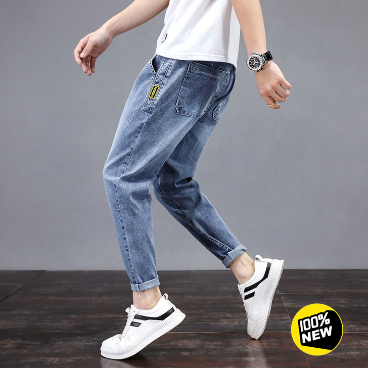 【高弹力】牛仔裤男宽松男士潮牌九分裤202...