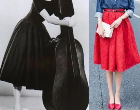 秋装新款赫本复古中裙高腰裙蓬蓬裙大摆半身裙...