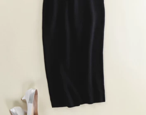 侧开叉中高腰包臀针织中裙颜色分类:黑色，尺...