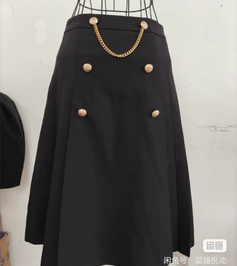 高腰双排扣中长裙女胖mm大码显瘦a字裙秋半...