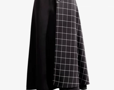 港味半身裙个性复古格子拼接可拆设计撞色口袋...