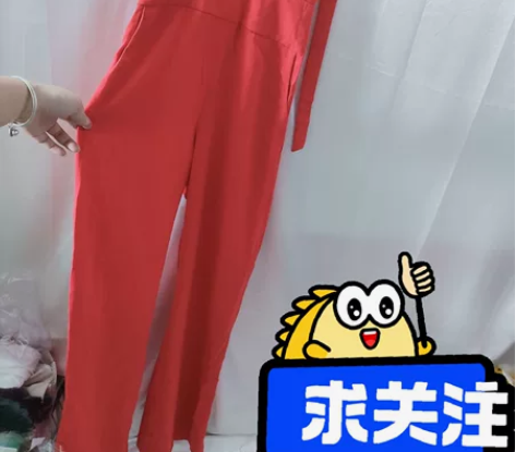 中国红挂脖露背绑带连体裤阔腿裤 有硅胶防滑...