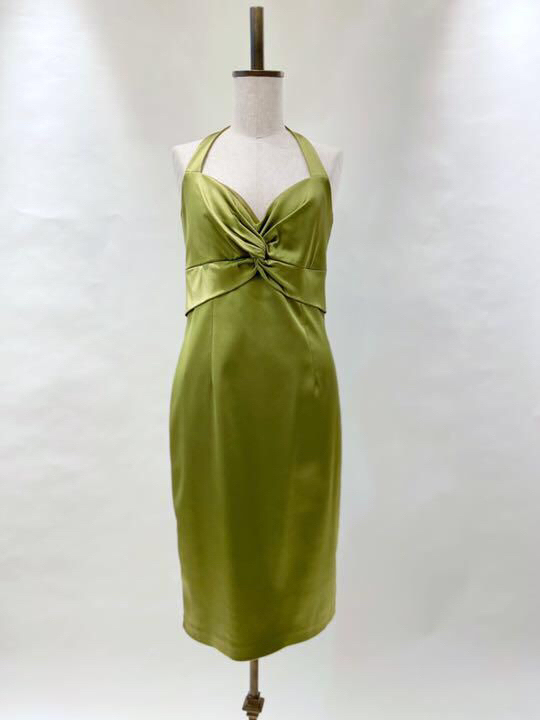 Vintage 牛油果绿挂脖裙