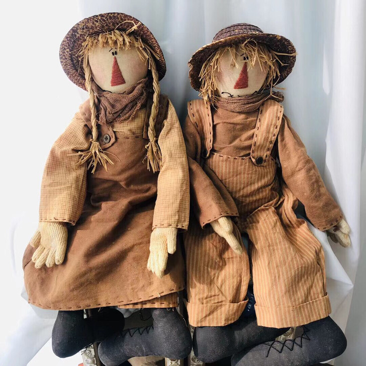 纯欣赏!Vintage艺术家稻草娃娃一对,...