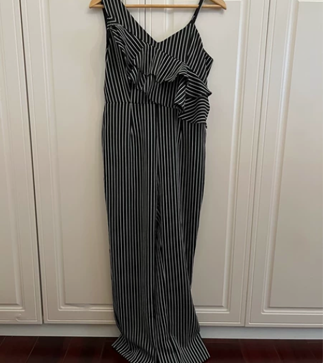 小众品牌藏蓝拼白色超显瘦高腰竖条纹条纹有内...