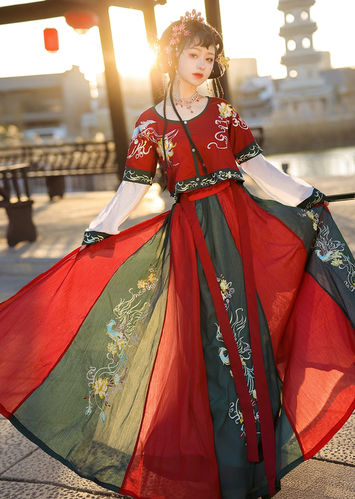 卿莫负天香坦领汉服女唐制一片式齐腰半臂刺绣...