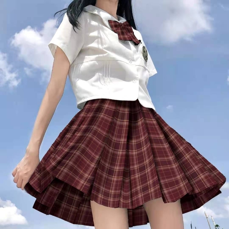 御吉讽/红色/枣红/暗红jk短裙必备格裙