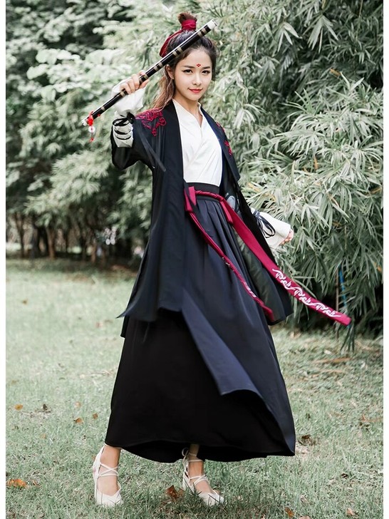 新款改良汉服女两件套套装中国风传统侠客超仙...