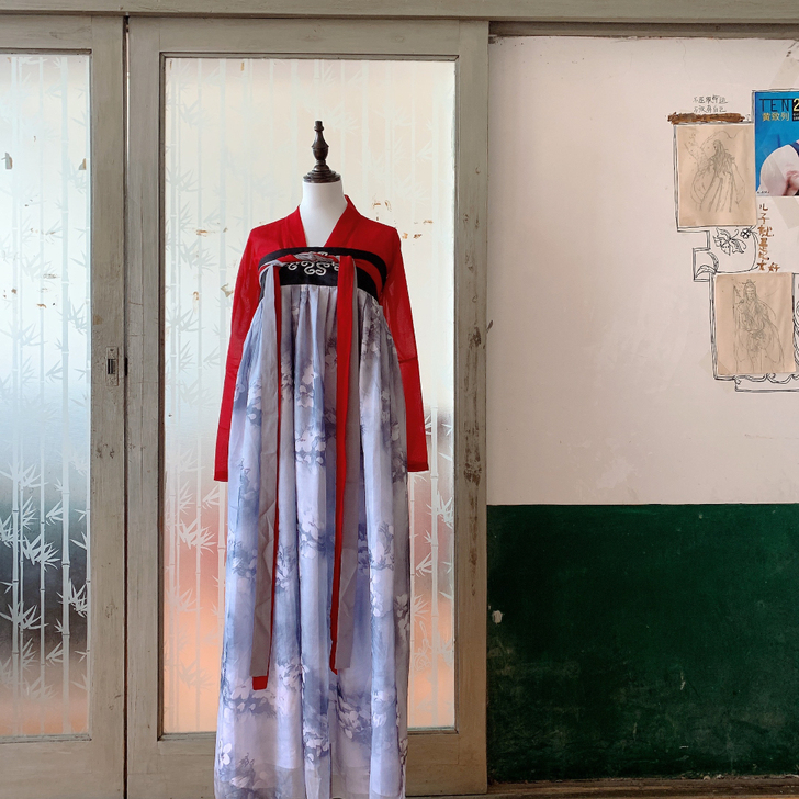 唐制襦裙齐胸汉服*朱砂*两片式古早款