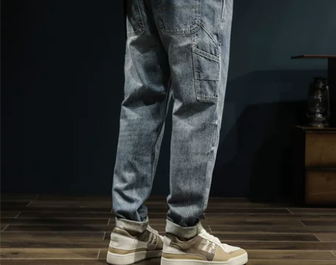 工装牛仔裤男宽松直筒秋季潮牌纯棉阔腿锥形阿...