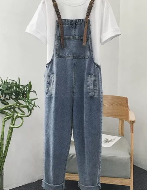 背带牛仔裤 复古牛仔背带裤吊带韩版夏薄款2...