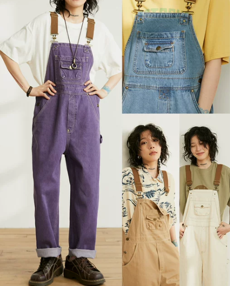 工装牛仔背带裤百搭显瘦女夏季薄款白色背带裤...