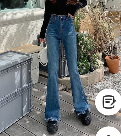 黑色弹力微喇牛仔裤女春秋新款高腰显瘦修身大...