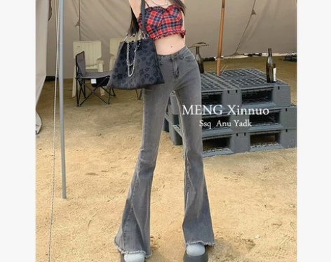 喇叭牛仔裤 喇叭牛仔裤春夏千禧辣妹灰色微喇...