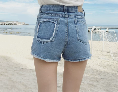 【GG】韩版高腰浅色牛仔短裤女夏学生毛边热...