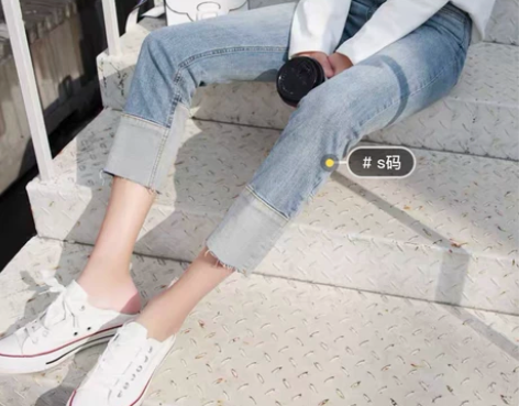 春装新款牛仔裤女潮九分拼接直筒高腰ins小...