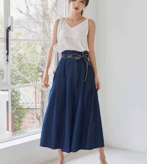 全新M码165/68A韩版时尚系带高腰牛仔...