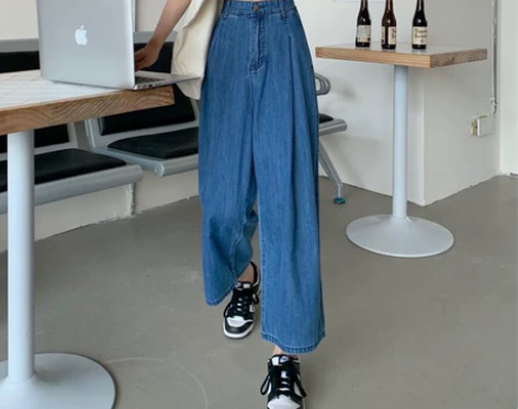 阔腿牛仔裤女夏季2022新款复古港味高腰显...