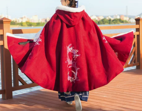 昔欢记 初八 原创汉服斗篷女秋冬加绒加厚长...