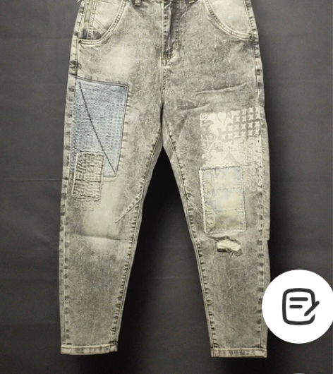 春秋款 时尚高端牛仔 宽松破洞牛仔裤料子柔...