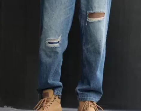 2022年新款水洗破洞牛仔裤男宽松直筒裤