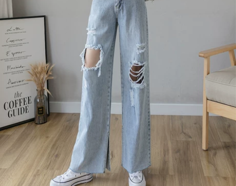 乞丐个性破洞牛仔裤女小个子夏季潮ins薄款...