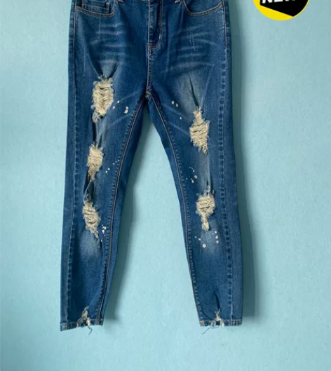 全新潮破洞牛仔裤女修身九分裤2022秋冬高...